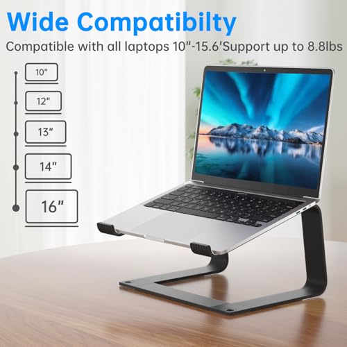 Image of Laptop Stand for Desk Detachable Aluminum Computer Riser Portable Metal Notebook Printer Stand Holder Compatible with MacBook Air, Pro, Dell, HP, Lenovo and All 10-16 inch Laptops, Black