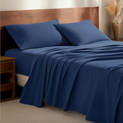 Bare Home Flannel Sheet Set 100% Cotton Twin Extra Long, Velvety Soft Heavyweight - Double Brushed Flannel - Deep Pocket (Twin XL, Dark Blue)