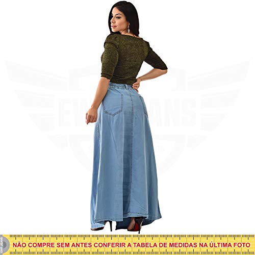 Saia Longa Jeans com botões Frontal e cinto - EWF Jeans – Azul Claro (40)