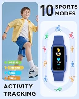 BIGGERFIVE Vigor 3 Kids Fitness Tracker Watch, AMOLED Screen, No App or Phone Needed, 3ATM Waterproof, Heart Rate & Sleep Monitor, Pedometer & Step Counter Smart Watch for Boys Girls Ages 5-15 (Blue)