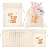 Otuuz 20 Pz Bomboniera Battesimo Set Sacchetti Confetti Battesimo Orsetto Bigliettini Bomboniere Nascita Nastro per Decorazione Nascita Festa Compleanno(Orsetto Rosa)