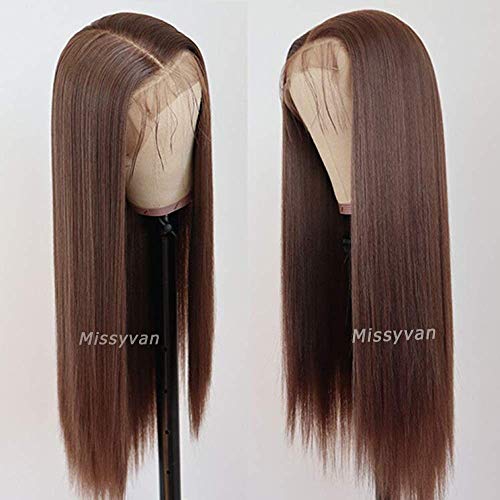 Missyvan Lace Front Wig Straight Hair Brown Color 22" Long Wigs Glueless Heat Resistant Fiber Hair Highlight Synthetic Lace Front Wigs For Fashion Women #TOP3