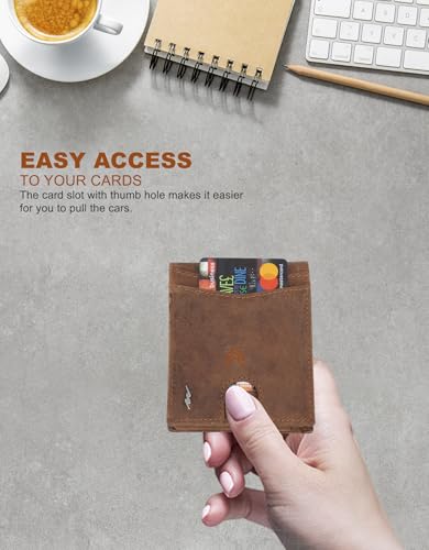 Marc Peter Wallet for Men Slim Bifold RFID Blocking with 2 ID Window up to 14 cards Minimalist Front Pocket Full Grain Leather Wallet and Gift Box Crazy Horse Camel4