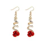 Vintage Red 3D Rose Drop Earrings For Women Statement Dangle Earrings With Crystal Rhinestone Valent