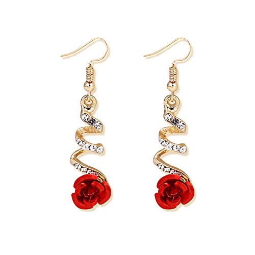 Vintage Red 3D Rose Drop Earrings For Women Statement Dangle Earrings With Crystal Rhinestone Valentine's Day Gift #TOP19
