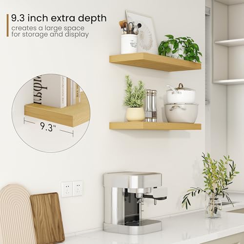 Fun Memories 24 Inch Floating Shelves for Wall, 9.3Inch Deep Floating Shelf, Extra Deeper & Thicker Wall Mounted Storage Shelf for Kitchen, Farmhouse, Oak, 2 Pack by Fun Memories - Image 4