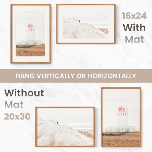 Image of 20x30 Poster Frame, USA-Sourced Natural Cherry Wood Picture Collage Frame with HD Tempered Glass, Modern Simple 20 x 30 Wooden Photo Frame Matted to 16x24, Vertical & Horizontal Wall Hanging Display