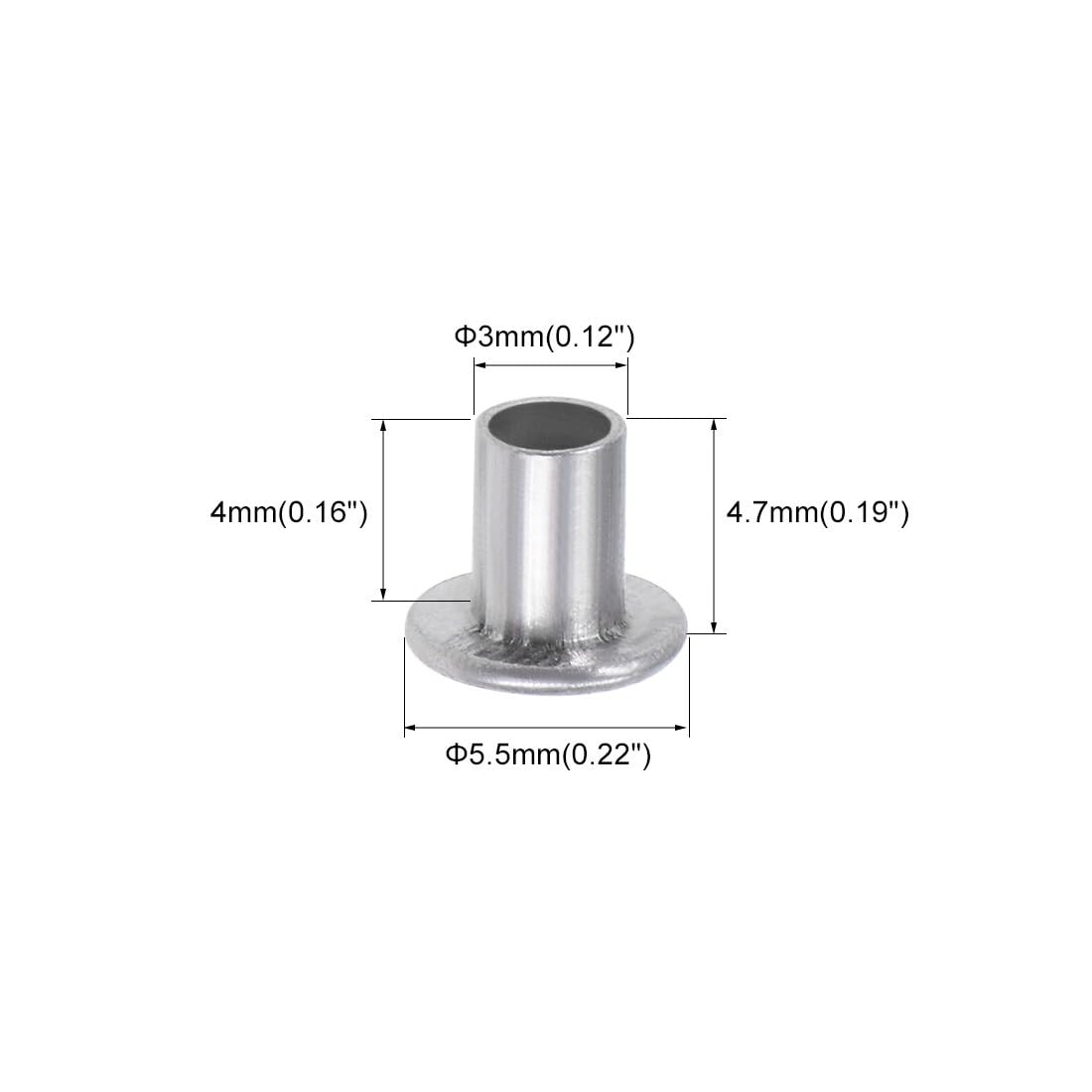 #US 200Pcs 3mm X 4mm Aluminum Flat Head Semi-Tubular Rivets Silver