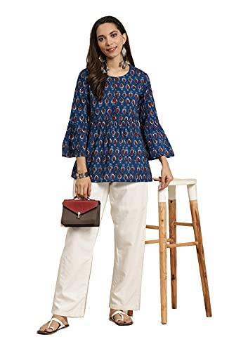 Image of Yash Gallery Women's Premium Febric Regular Fit Short Floral Printed Kurta Top