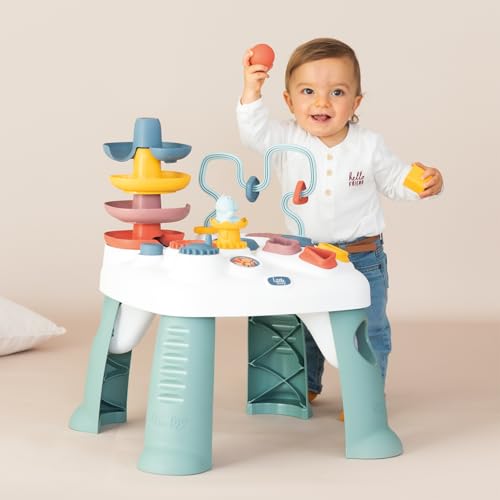 Image of Little Smoby Activity Table - Numerous Mechanical Functions - 4 Shapes, 1 Ball, 1 Hippo Figurune - Developing Motor Skills - From 12 Months - Made in France