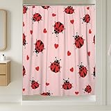 Marienkäfer-Duschvorhang, verspieltes fantasievolles Herz, schwarz, keinrot, waschbar, mit Haken, Designdruck, Badvorhänge, Dekoration für Toilette, Badezimmer, Wohnheim, 137 x 198 cm