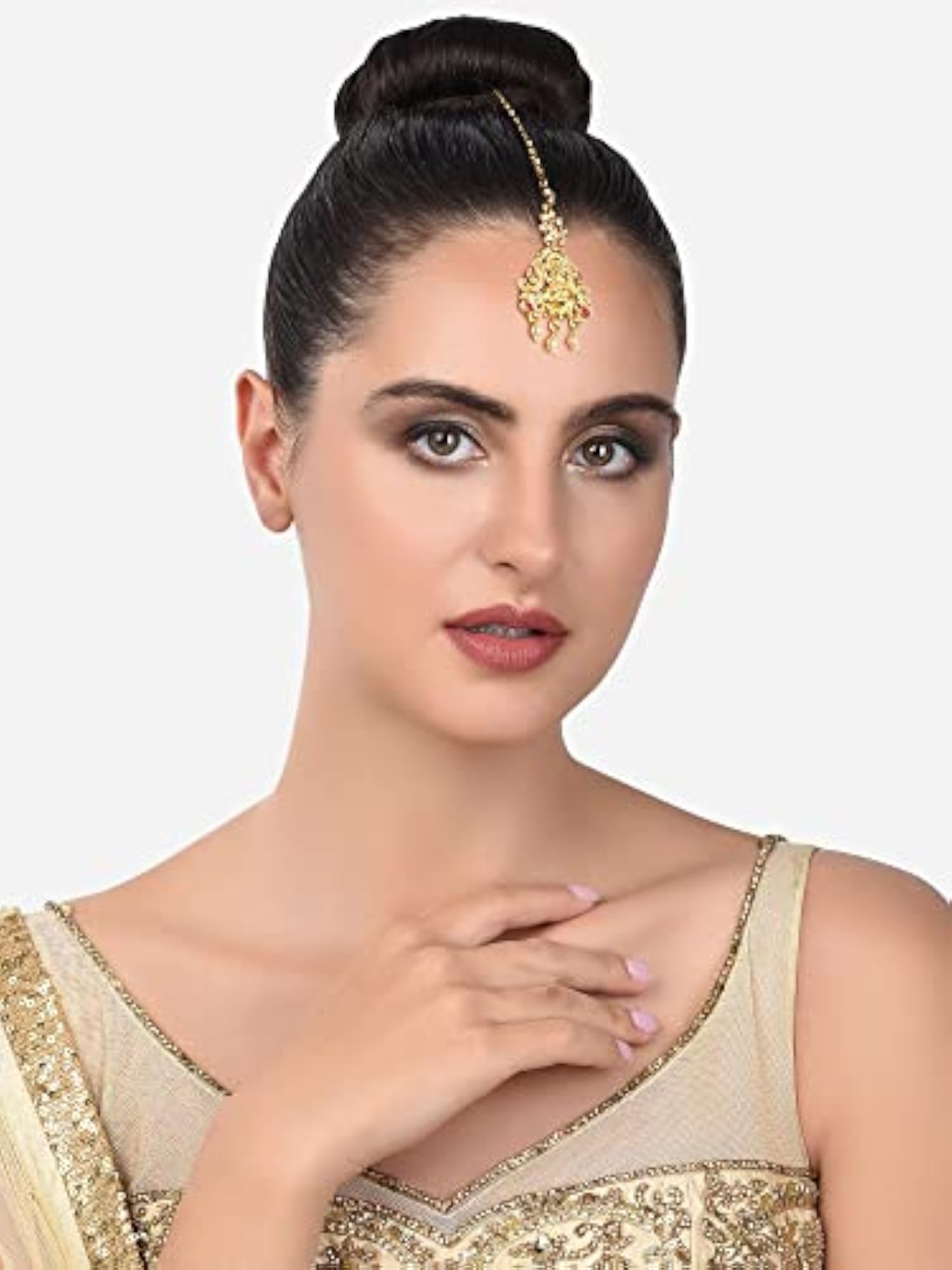 Stones Goddess Laxmi Temple Maangtikka For Women