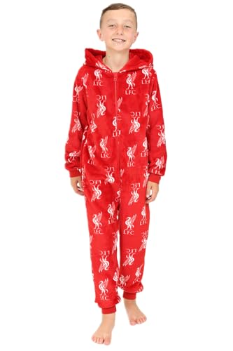 Liverpool Football Club Boys Red Fleece Sleepsuit Kids All in One (8-9 Years)