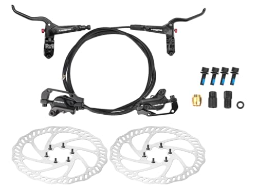 GRELiving Hydraulic Disc Brake Set Includes Front & Rear Brake Pads and Rotors For Mountain Bike/Road Bike (Left+Right)
