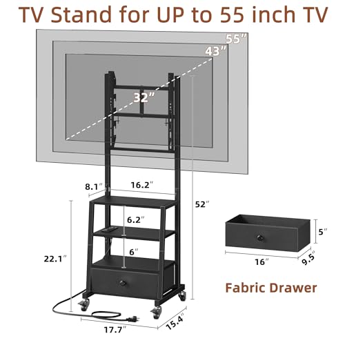 AFLUI Rolling TV Stand with Wheels and Mount & Fabric Drawer - Entertainment Center with Power Outlet and Small TV Stand for Bedroom, Living Room - 15" Black by AFLUI - Used condition - Image 6