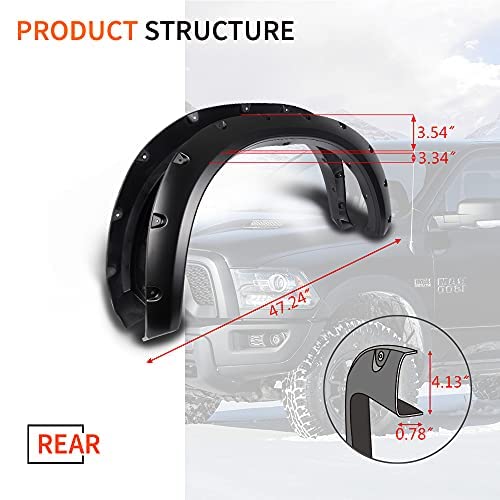 G-Plus Fender Flares Fit 2009-2018 Dodge Ram 1500(Doesn't Fit R/T Models) Pocket Rivet Bolt On Style Wheel Cover Pickup Truck Accessories Trim Re-Paintable Guards 4Pcs(Smooth) #TOP7