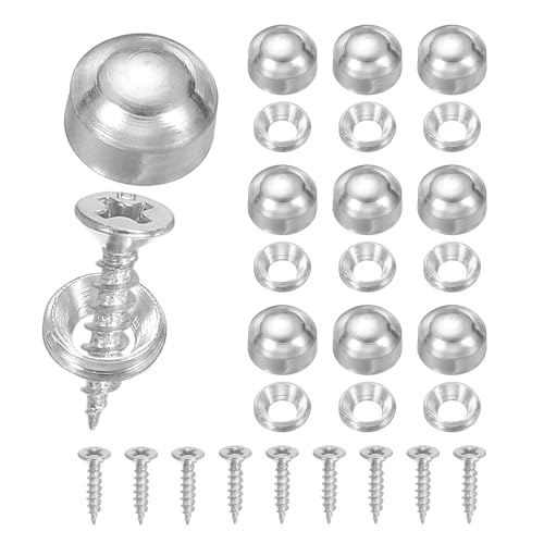 YELARXI Brass Decorative Screws with Caps, Mirror Screw Self Tapping Screws Decorative Cover - Fitting for(Furniture Fixing- Wall Hangings - Wood Handcrafted) 9mm & 10 Pack & Silver