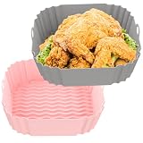 OUTXE 2-Pack Square Silicone Air Fryer Liners 8 inch for 4 to 7 QT Reusable Air Fryer Pot Air Fryer
