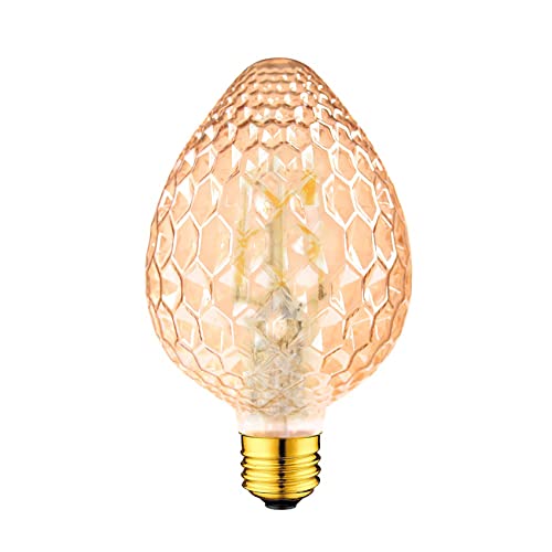DINOWIN Vintage Glühbirne E27 G95 Bernstein Edison LED Retro Glühlampe 4W 2200K Filament LED Lampe für Nostalgie und Retro Beleuchtung im Haus Café Bar (Erdbeere) Cover