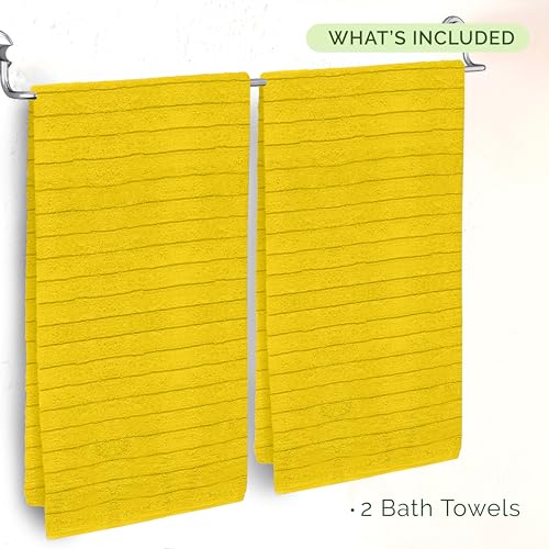 Image of Elegant Comfort 100% Turkish Cotton Corduroy Ribbed Luxury Soft 2 Pack Bath Towels 27 x 54 Inch - Ultra Plush, Absorbent, Quick Dry, Hotel Spa Quality Towels for Bathroom Essentials, Yellow