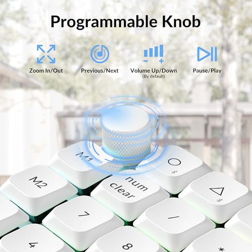 Image of Keychron K0 Max QMK Wireless Custom Number Low-Profile RGB Backlit (Hot-Swappable) Red Switch Keypad, 2.4 GHz & Bluetooth 5.3 Connection, 1000Hz Polling Rate - White