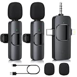 3 in 1 Wireless Lavalier Microphone for iPhone iPad Android Camera,USB C Microphone, Mini Microphone with Noise Reduction 6-Hour Battery,Lavalier Mic for video recording Interview Vlog YouTube, Black