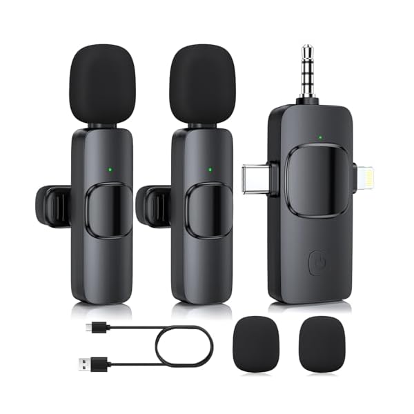 3 in 1 Wireless Lavalier Microphone for iPhone iPad Android Camera,USB C Microphone, Mini Microphone with Noise Reduction 6-Hour Battery,Lavalier Mic for video recording Interview Vlog YouTube