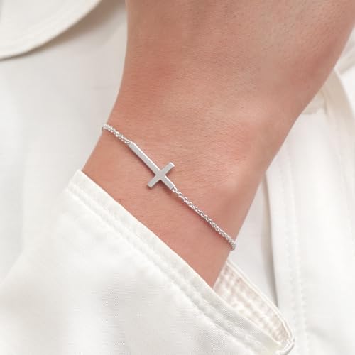 CHIC & ARTSY Cross Bracelet 925 Sterling Silver Sideways Cross Christian Bracelets for Women Faith Catholic Bracelet Religious Bracelets Adjustable by CHIC & ARTSY - Image 2