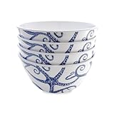 Caskata Müslischalen aus Melamin, Seestern, 4 Stück, Müslischalen für Unterhaltung und den täglichen Gebrauch, perfekt für Zuhause, Strand, Pool und als Geschenk, Blau auf Weiß, 15,2 x 7,6 cm