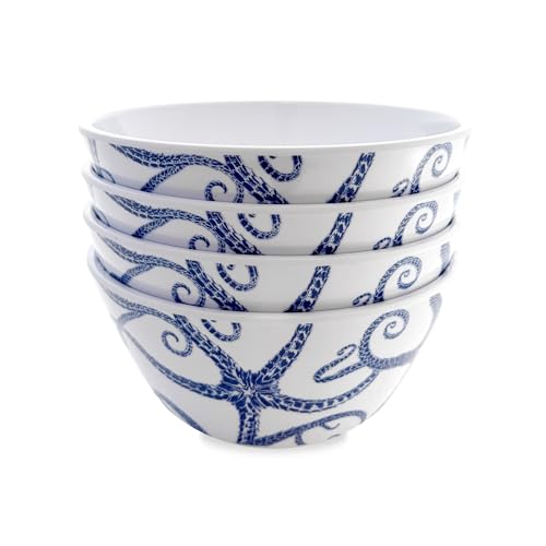 Caskata Starfish Melamine Cereal Bowls Set of 4 | Cereal Bowls for Entertaining and Everyday Use | Perfect for Home Beach Pool and Gifting | Blue on White Color | 6 x 3 in