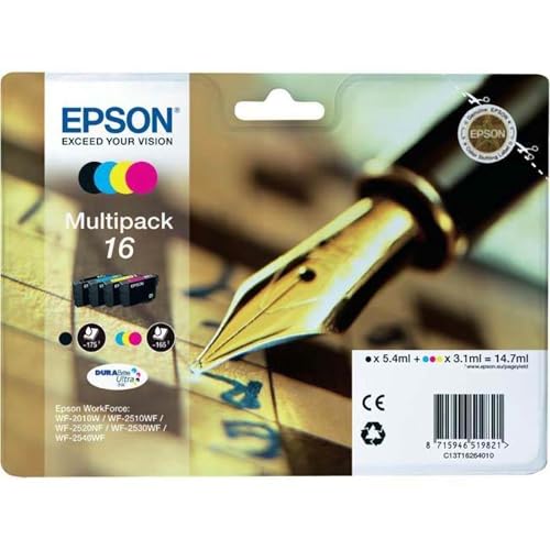 EPSON® Tintenpatrone, 16, C13T16264012, original, 4er sortiert, 5,4/3,1 ml (schwarzweiß/farbig), 175/165 Seiten (schwarzweiß/farbig) (4 Stück), Sie erhalten 1 Packung á 4 Stück