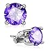 UHIBROS Sterling Silver Birthstone Stud Earrings Round Cubic Zirconia Diamond June