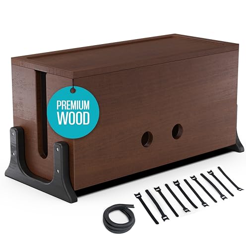 Extra Large Cable Management Box, Wood Cord Hider Box & Organizer for Power Strip, TV Wires & Desk Cable Storage by COREMINDED - Used condition - CA$54.39