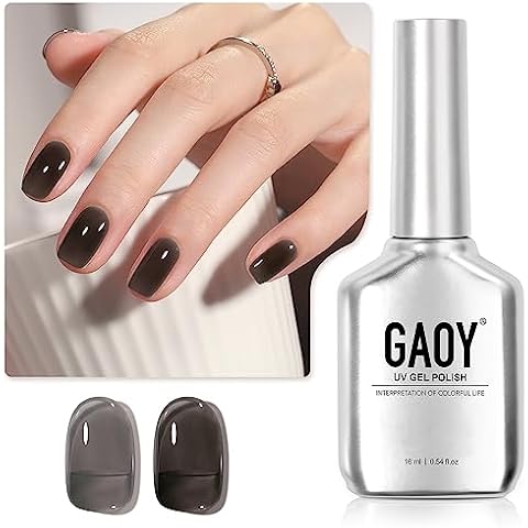 GAOY Jelly Nude Black Gel Nail Polish, 16ml Sheer Neutral Translucent Soak Off Gel Polish, UV Light Cure for Nail Art DIY, 1724 Smoked Glass Cover
