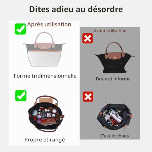 Astonatick Organisateur de Sac pour Longchamp Le Pliage Taille L - Insert en Papier DuPont Imperméable et Léger avec Multiples Poches et Grande Capacité - Compatible avec le Cabas à Main (Blanc) – vue 6