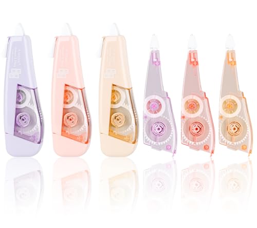 Temiary 3 Pcs Correction Tapes with 3 Pcs Extra Refills, Aesthetic White Pull Out Tape, Easy Grip & Carry, Works with Multiple Pens, Smooth for School & Office Workers (Yellow/Pink/Purple)