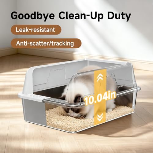 OneBug Stainless Steel XL Cat Litter Box for Cats,Gray - 5