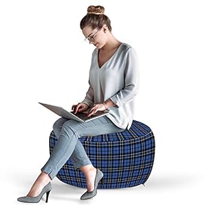 Lunarable Plaid Pouf Cover with Zipper Classical Old Fashioned Abstract Pattern Design Scottish Country Style Soft Decorative Fabric Unstuffed Case 30 W X 173 L Violet Blue Black White