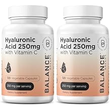 Pure Hyaluronic Acid Supplement 250mg with Vitamin C 50mg, 120 Vegan Capsules - Skin Hydration for Natural Glow, Hair, Nails, Bone and Joint Health Formula