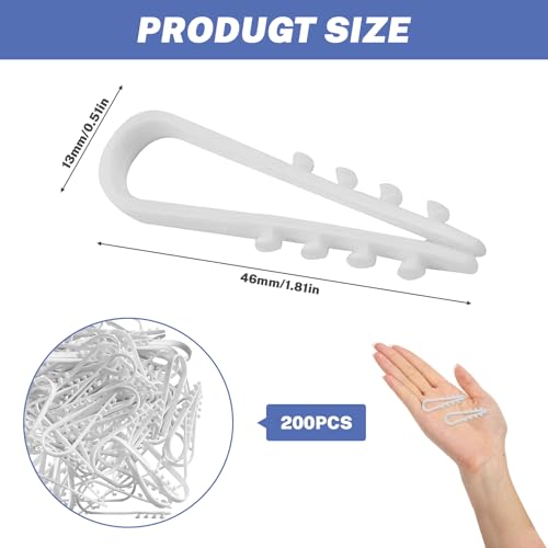 200 Stück Schlaufendübel Nylon U-Klemmen, Weiße Dübelklemmschelle für Kabel & Rohre, 10mm Breite, Schraublose Befestigung, Universelle U-Form Kabelhalter aus Plastik, 2 Packungen