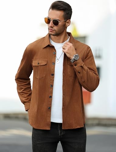 ZAFUL Men's Faux Suede Button Down Shirts Jacket Lightweight Shirt Jacket Long Sleeve Work Coat Solid Color Overshirt2