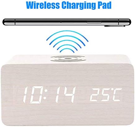 KingbeefLIU Alarm Clock Retro Home Desk Mute LED Digital Wireless Charging Sound Control Alarm Clock for Bedrooms Wooden Color