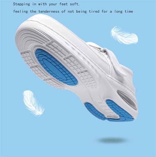 CLSQLXYJZC Women Moccasins Shoes, Women's Leather White Adjustable Orthopedic Slip-On Breathable Nurse Shoes, Air Cushion Non Slip Nursing Walking, for Hospital, Nurse, Doctors,Teacher4