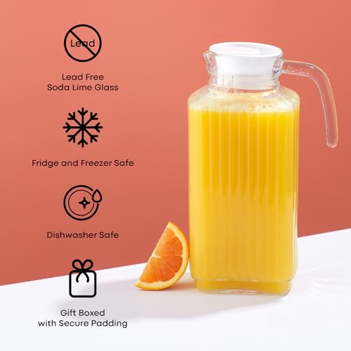 image for JoyJolt 60oz Glass Pitcher with Lid (2 Lids) - Beverage Serveware and 