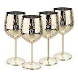 MeowvCraft Wine Glasses Stainless Steel Set of 4, 17oz Gold Etched Goblets with Intricate Baroque Engravings, Royal Style Lightweight Shatterproof Wine Cups Gift for Home, Restaurant, Bar, Outdoor