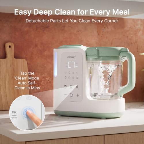 Momcozy AutoMeal Baby Food Maker – One-Step Auto Steam & Blend Food Processor, 15oz Large Cup & 6-Blade Design, Self-Cleaning, Auto 3-Stage Texture Settings for Effortless Homemade Baby Puree