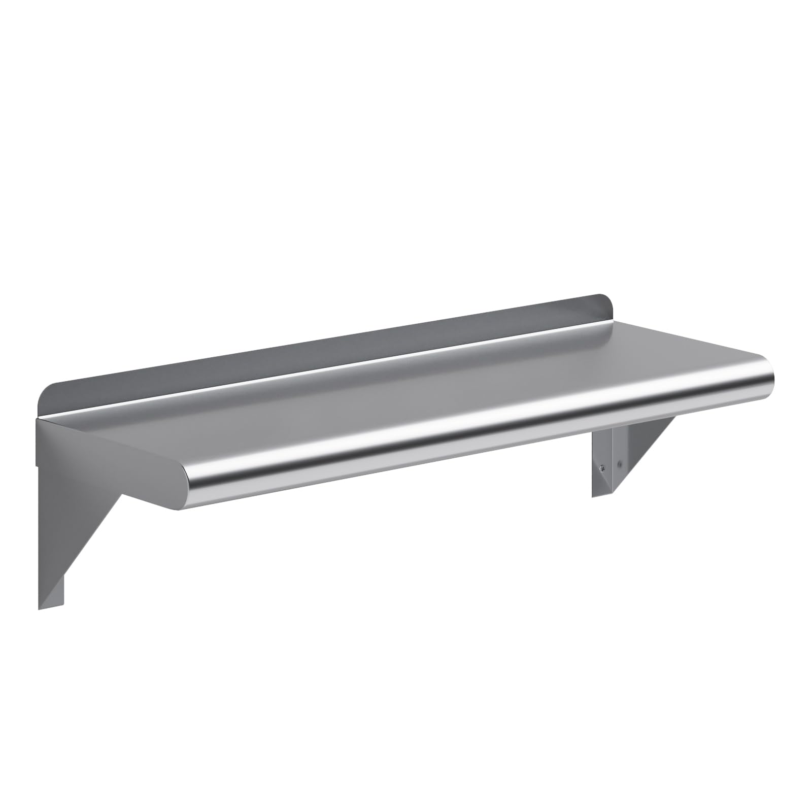 AmGood 8 in. Deep x 24 in. Wide Stainless Steel Wall Mount Shelf with Backsplash - Laundry, Coffee Station &amp; Garage Storage | NSF 18-Gauge 430, Holds 165 lbs | Bullnose Edge, Brackets Included