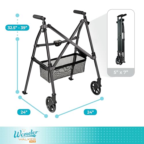 Stander Wonder Walker Plus, Lightweight Folding Mobility Aid for Adults, Seniors, and Elderly, Collapsible Travel EZ Fold-N-Go with Wheels, Glides, & Basket, Matte Black by Stander - Image 6