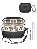 Case for Motorola Moto Buds Clip True Wireless Earbuds,Soft Protective,BOVUGAC Silicone Case Cover with Keychain & Cleaning Kit & Lanyard.-Black