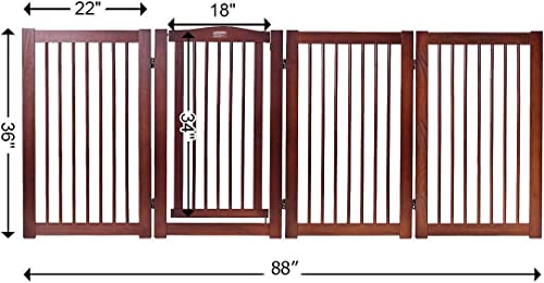 Petsjoy 36''H Configurable Folding Free Standing Panel, Wood Pet Dog Safety Fence, Wide Barrier Gate With Walk-Through Door In 2 Directions, Add/Decrease Panels Directly 88'' W #TOP5